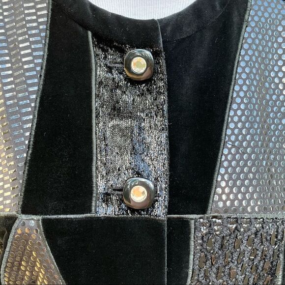 Vintage Louis Feraud Black Velvet Embellished Button Front Jacket 12 - Picture 4 of 9